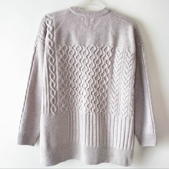 Madewell Patchwork Cable Knit Wool Women's Sweater Beige size Small Oversize NWT - Picture 2 of 4